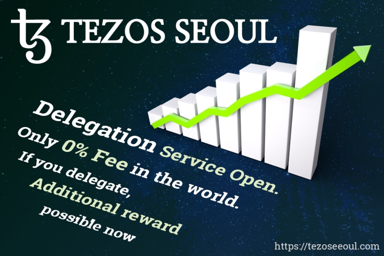Tezos seoul logo - Delegation service open. Only 0% Fee in the world. If you delegate, Additional reward possible now. - 테조스 서울 - 베이킹 위임 서비스 오픈. 세계에서 유일한 0% 위임 수수료. 지금 위임하면 추가 보상을 받을 수 있습니다.